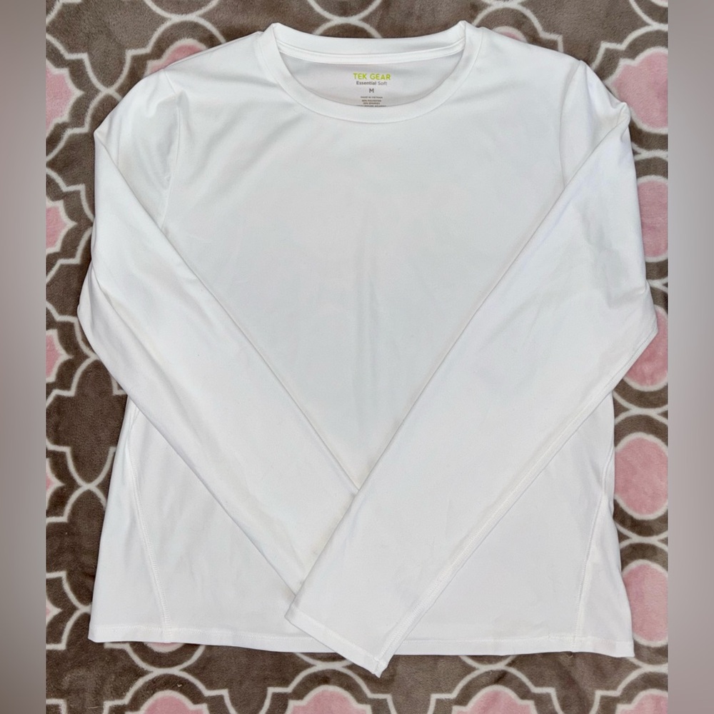 Tek Gear White Long Sleeve Performance Top Moisture Wicking Size M NWT